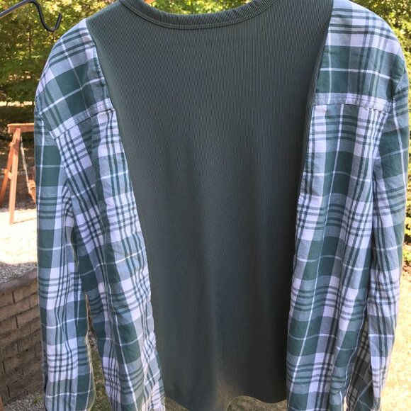 Flannel Shirt Upcycle, M-L: Reworked Oversized Pullover Sweatshirt, Winter Scene - Picture 7 of 12